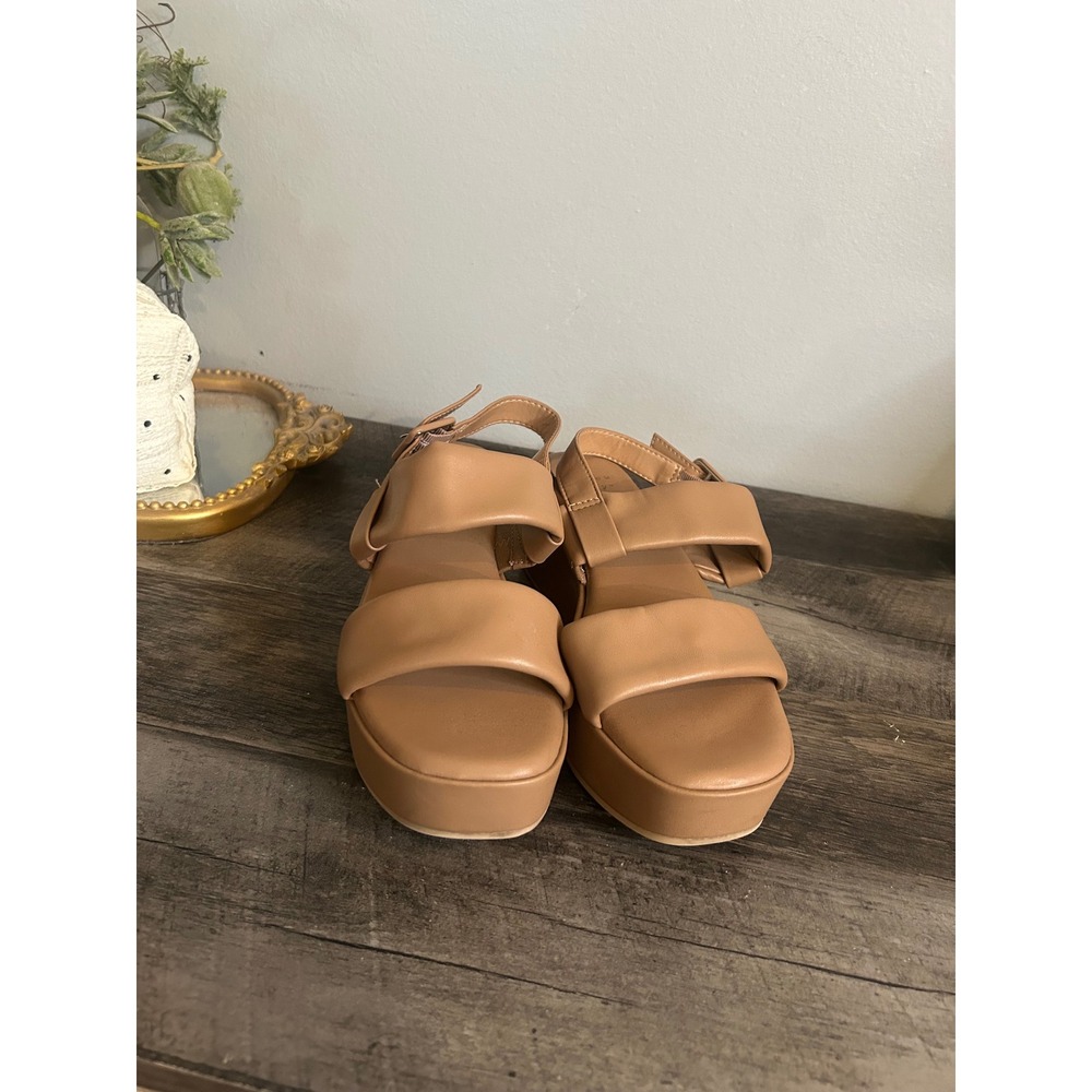 A New Day Tan Padded Platform Sandals Womens Size 7 Slingback Wedge Tan Brown